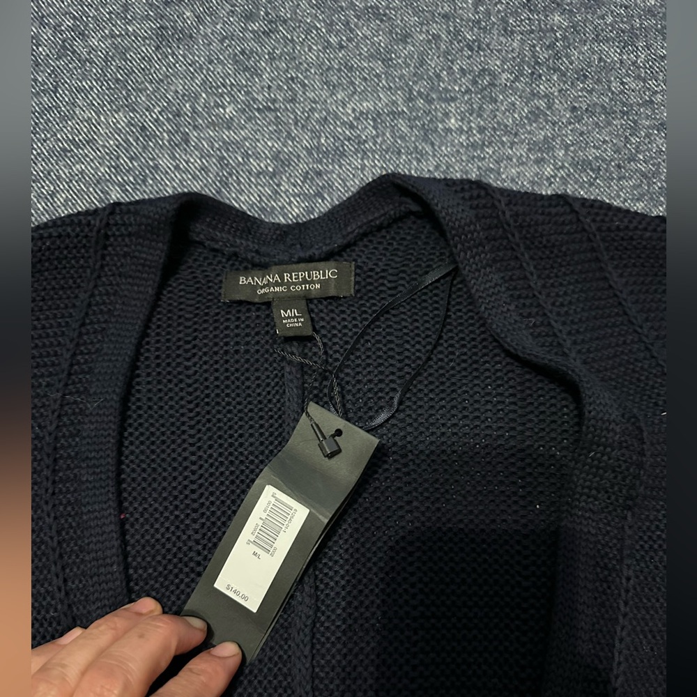 NWT Banana Republic Dark Blue 100% Organic Cotton Short Sleeve Cardigan M/L
